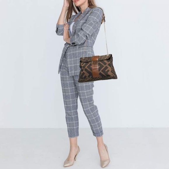 Authentic Fendi Tobacco Zucca Canvas and Leather Maxi Baguette Flap Shoulder Bag - Picture 3 of 14